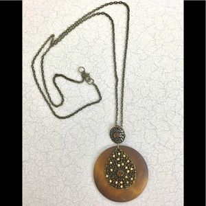 Stunning and unique wood and rhinestone necklace